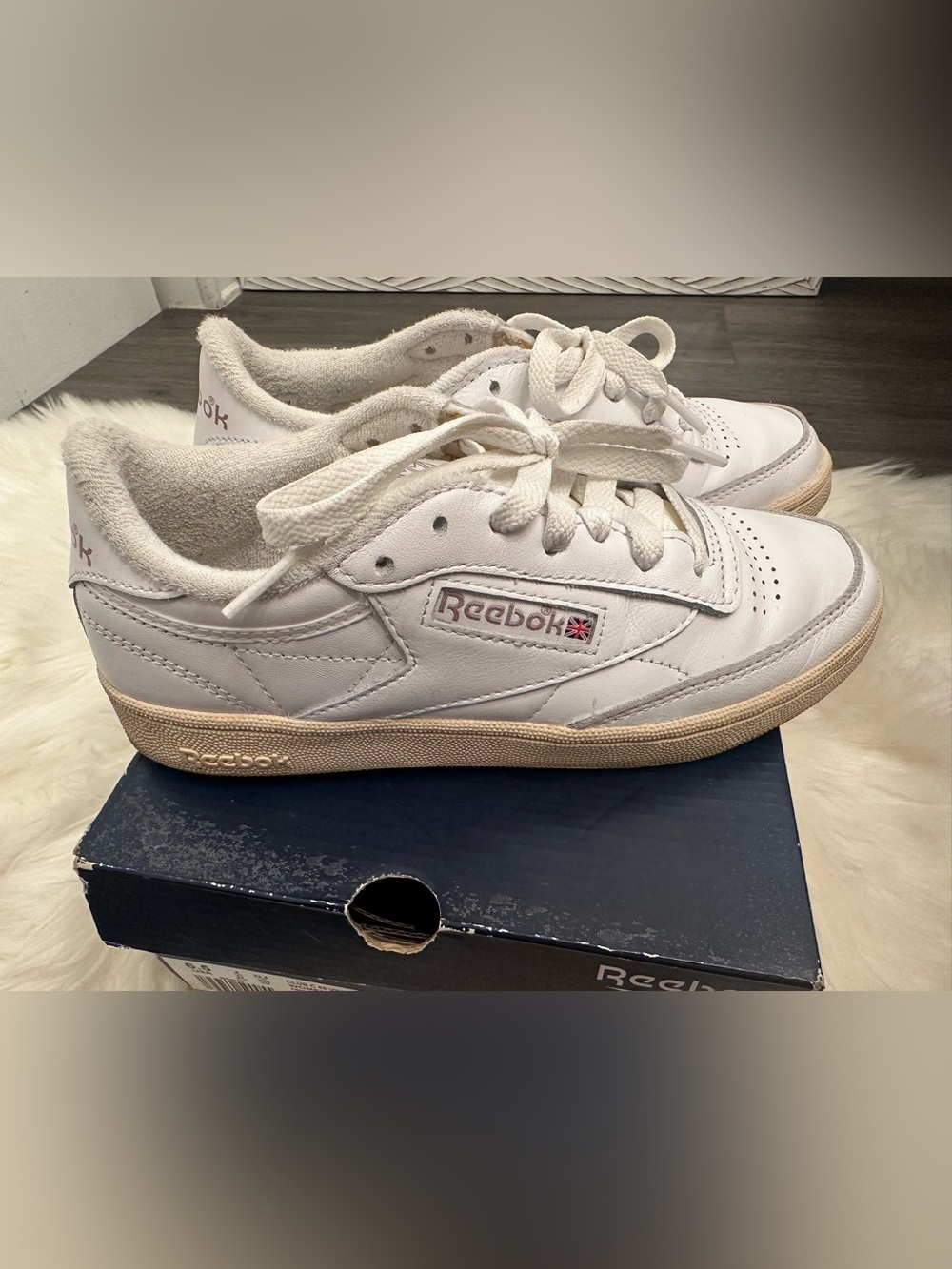 Reebok White Leather Sneakers with Cream Sole